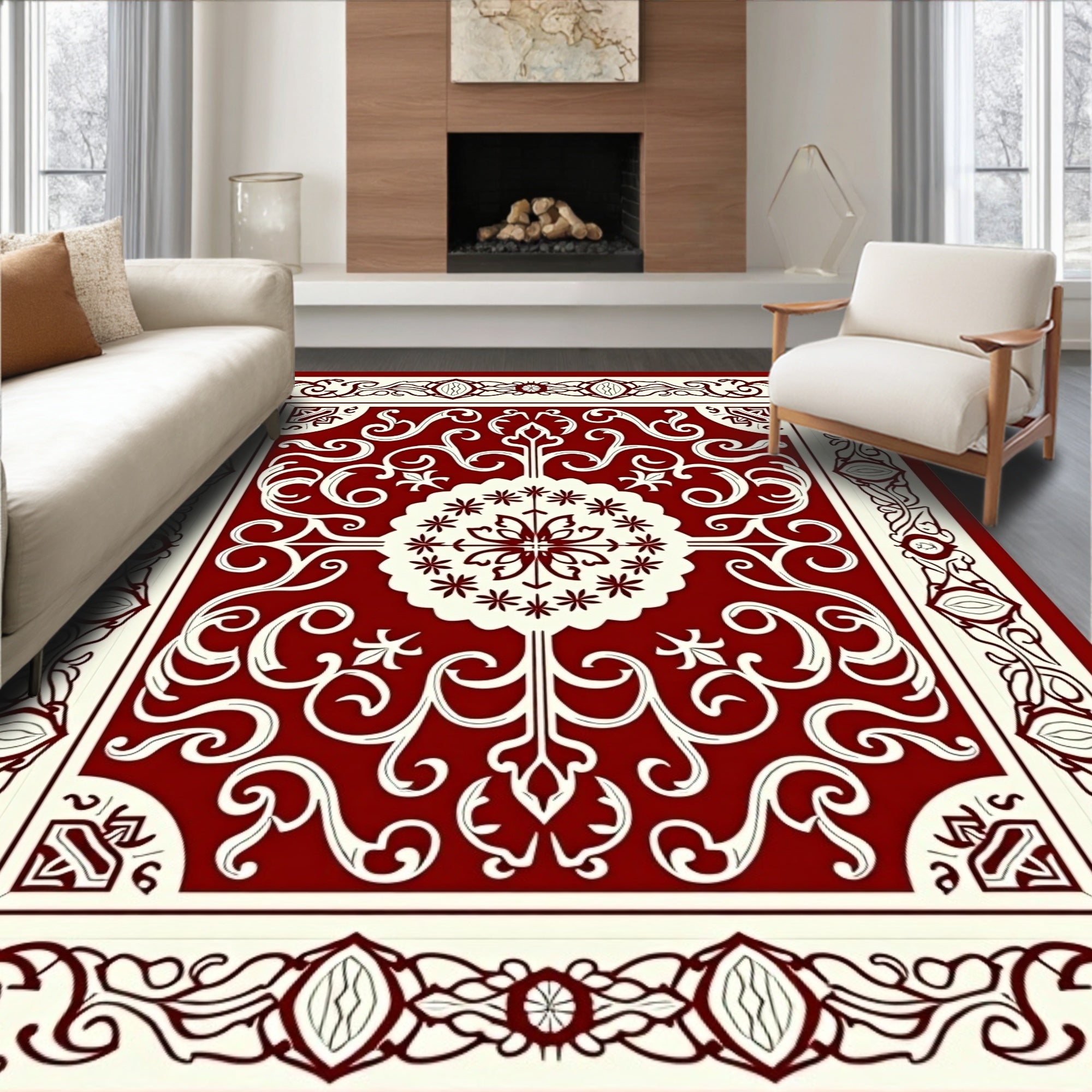 Rich Crimson Floral Medallion Rug