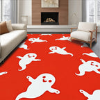Whimsical White Ghost Orange Background Rug