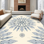 Cream Blue Radial Floral Starburst Rug