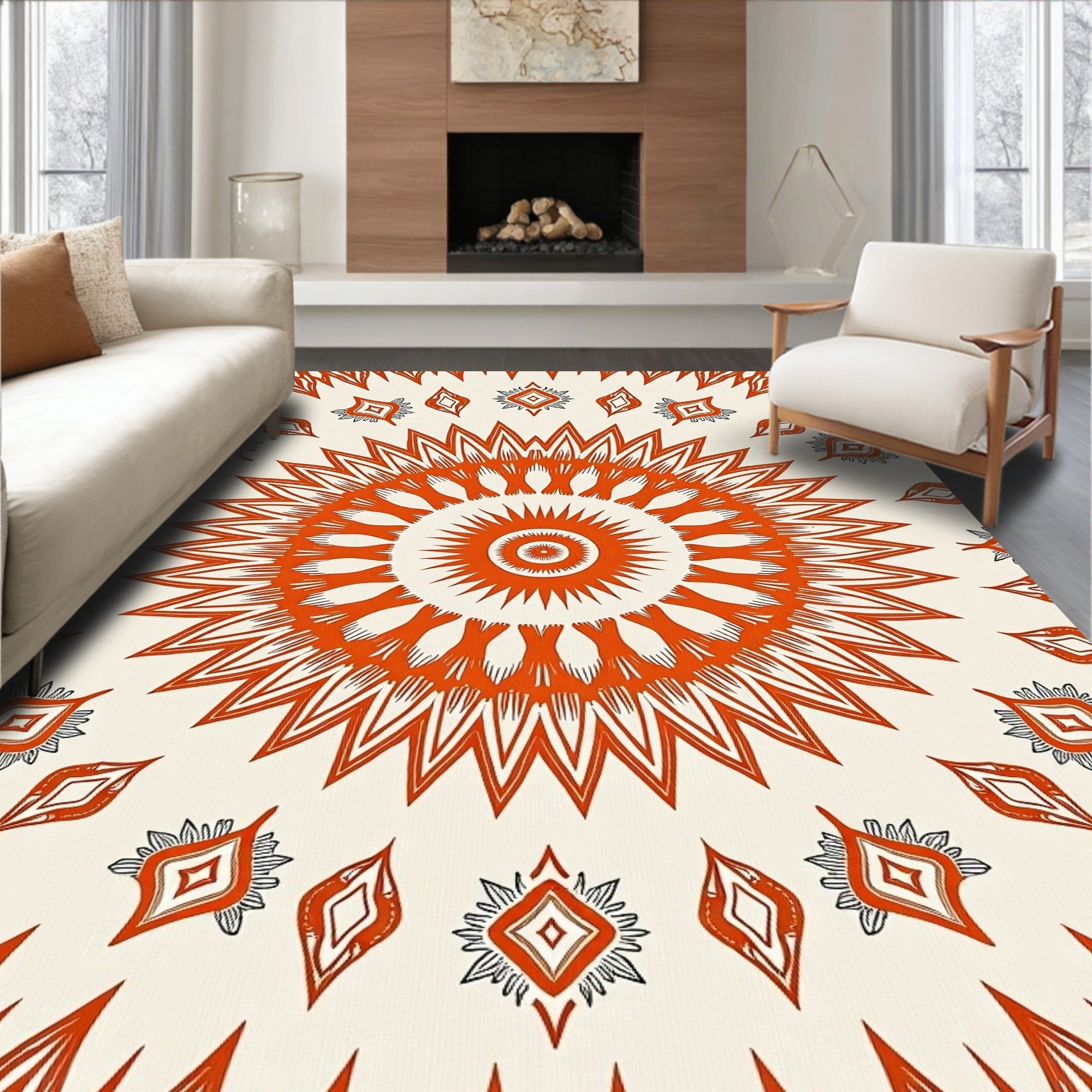 Sunburst Orange Tribal Medallion Rug