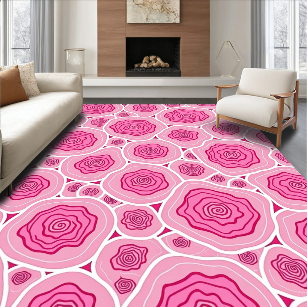 Pink Roses Scatter Abstract Rug