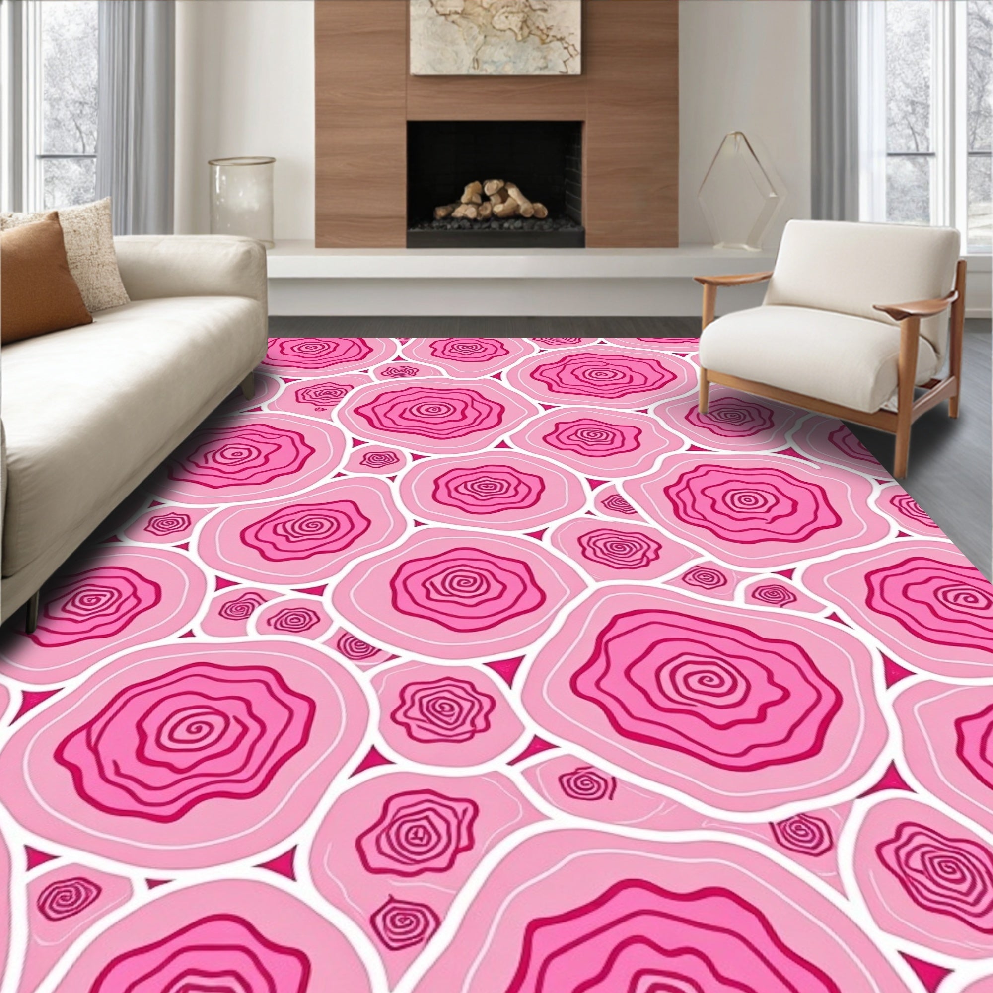 Pink Roses Scatter Abstract Rug