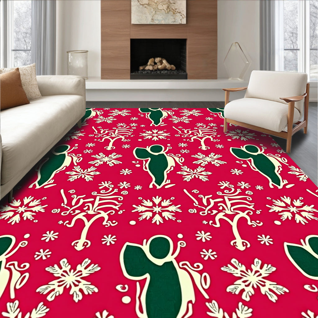 Crimson Snowflakes and Figures Rug