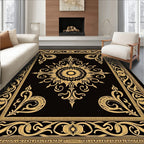 Grand Black Gold Medallion Border Rug