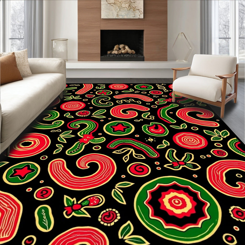 Whimsical Red Green Swirl Garland Rug