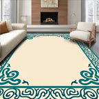 Teal Scroll Border Cream Rug