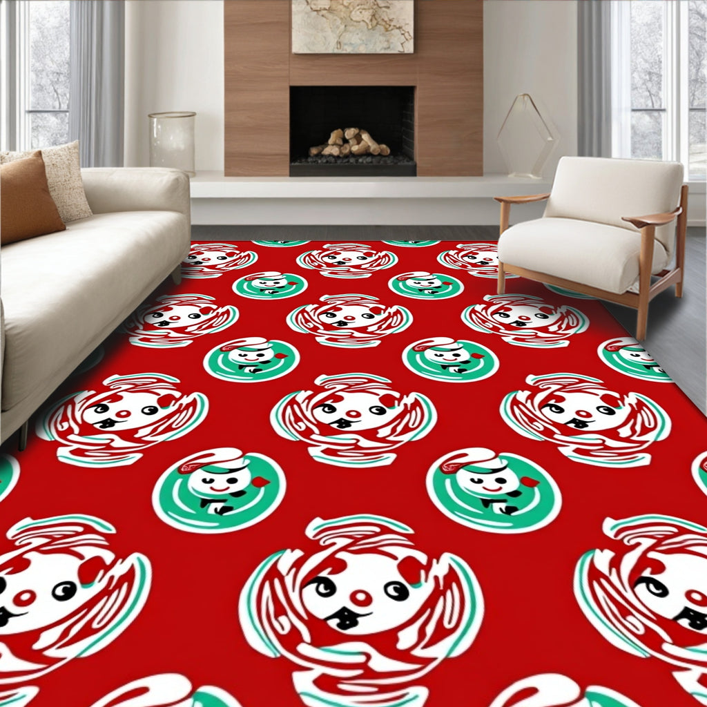 Retro Whimsical Clown Red Green Rug