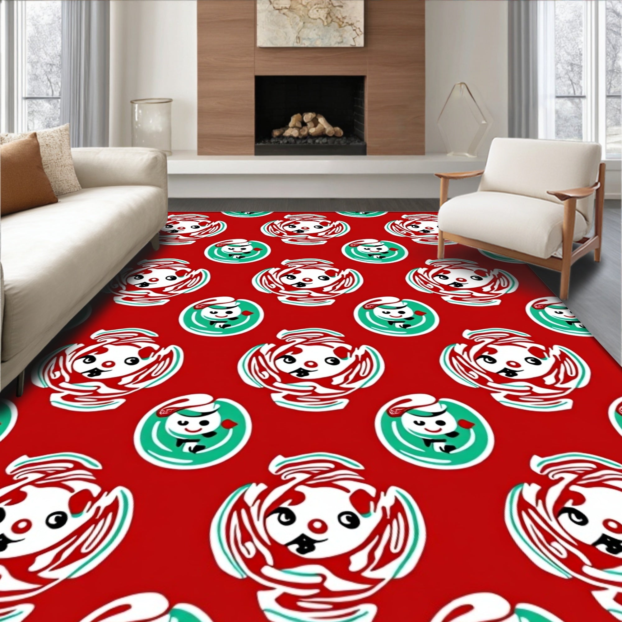 Retro Whimsical Clown Red Green Rug