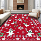 Charming Red Snowman Snowflake Fabric Rug