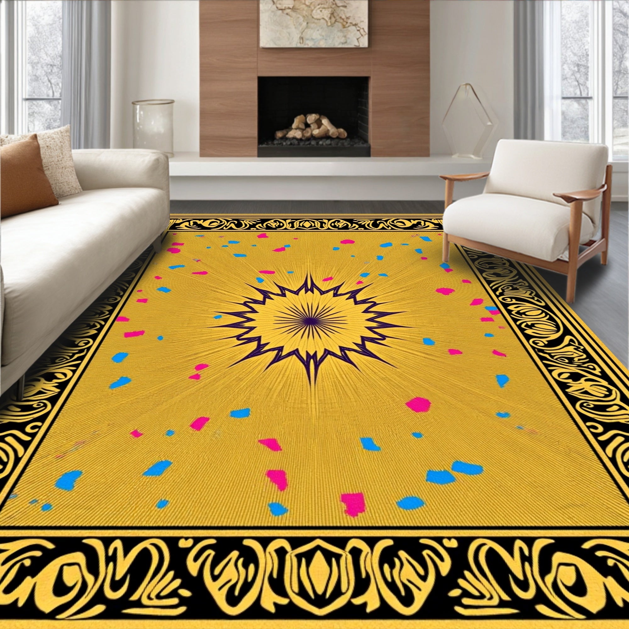 Golden Exploding Star Confetti Rug