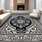 Classic Black Ivory Arabesque Medallion Rug