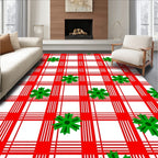 Red White Gingham Green Starburst Rug