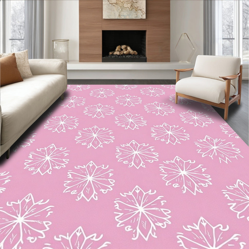 White Floral Mandala Pink Background Rug