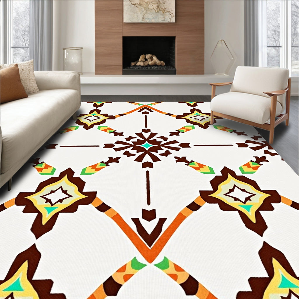 Warm Earth Tones Geometric Starburst Rug