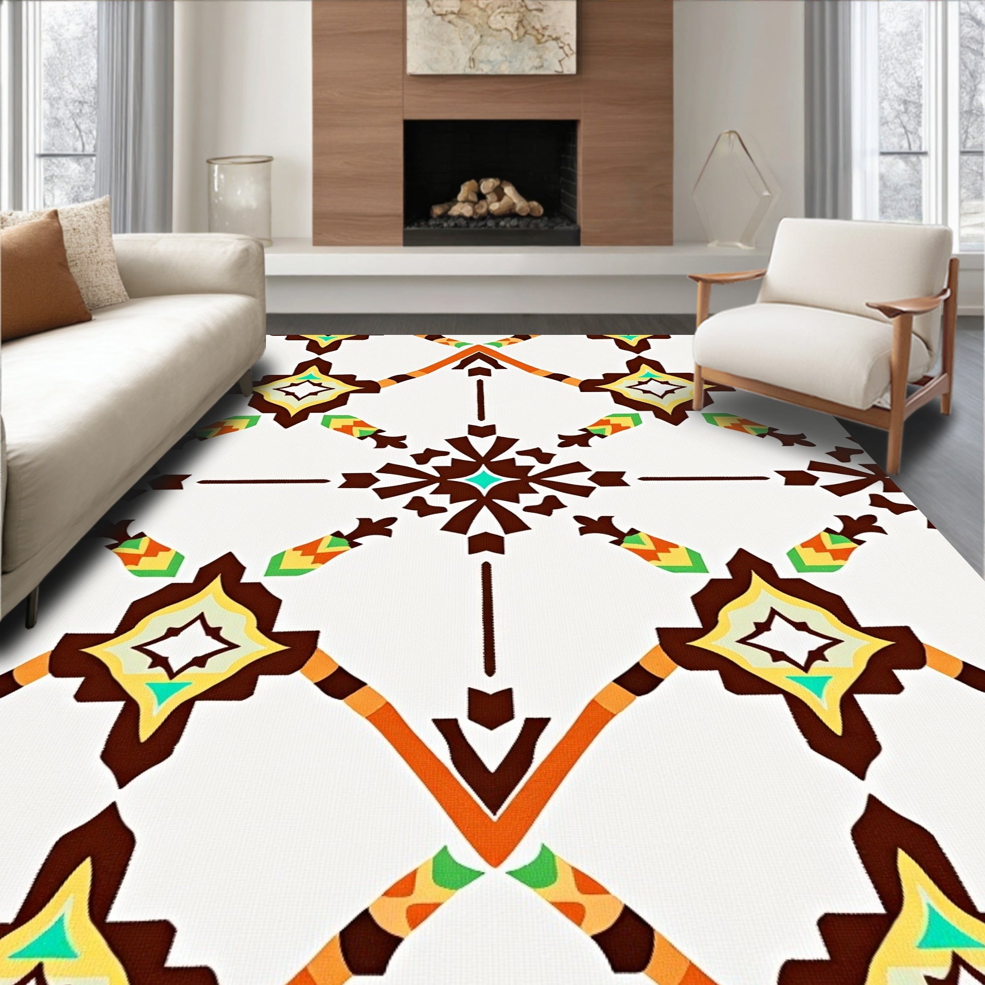 Warm Earth Tones Geometric Starburst Rug