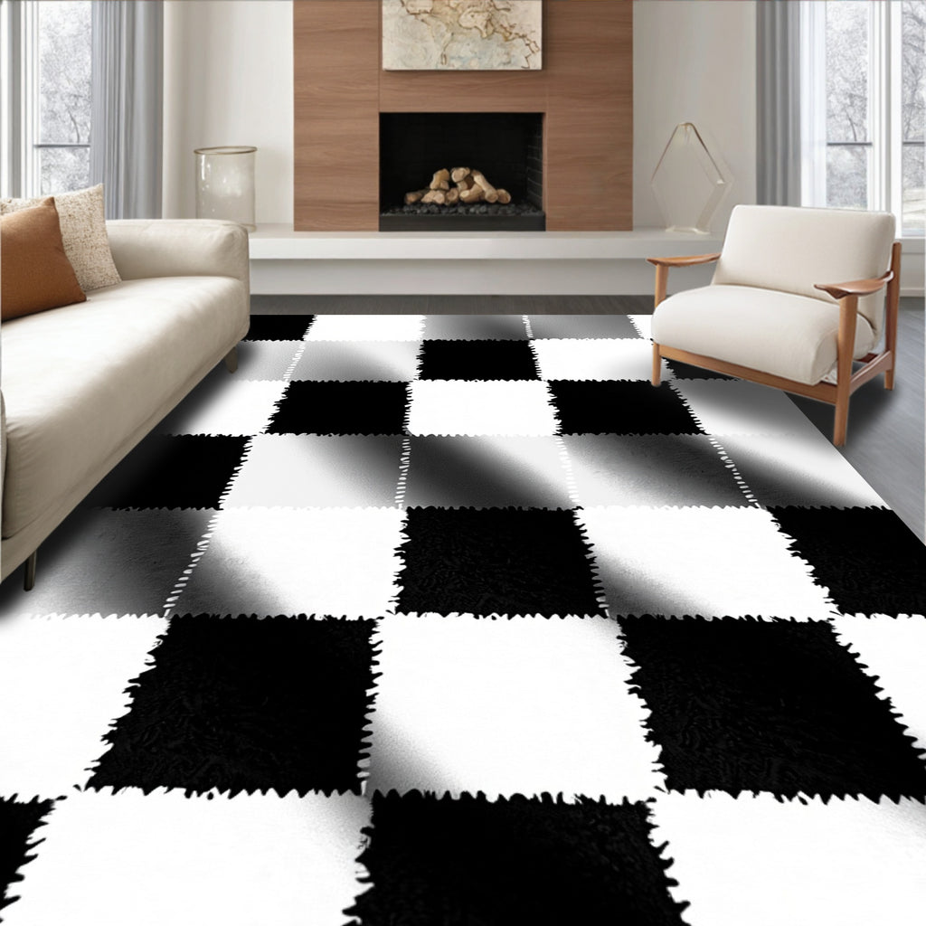 Monochrome Checkerboard Square Gradient Rug