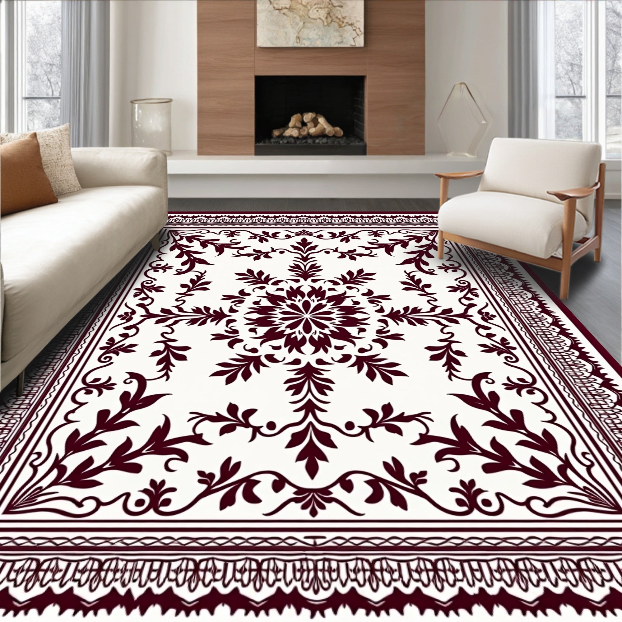 Crimson Vine Scrollwork Centered Medallion Rug