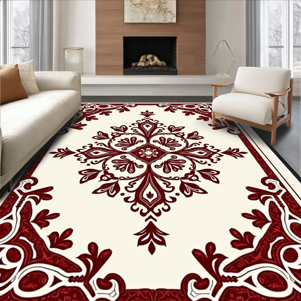 Regal Crimson Floral Damask Rug