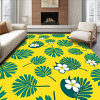 Vibrant Teal Tropical Leaf Plumeria Rug