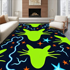Neon Lime Cat Stars Swirls Rug