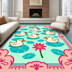 Quirky Ducklings Teal Lotus Pond Rug