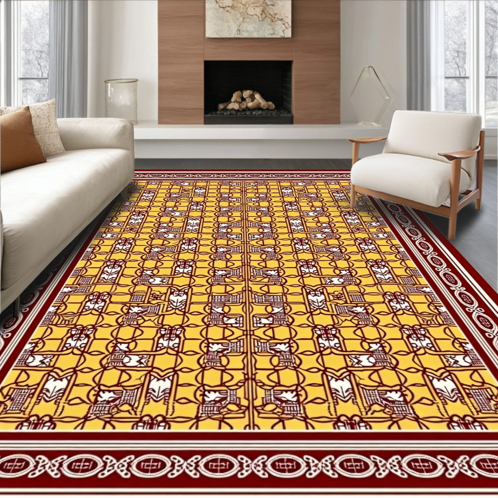 Amber Yellow Geometric Animal Motif Rug