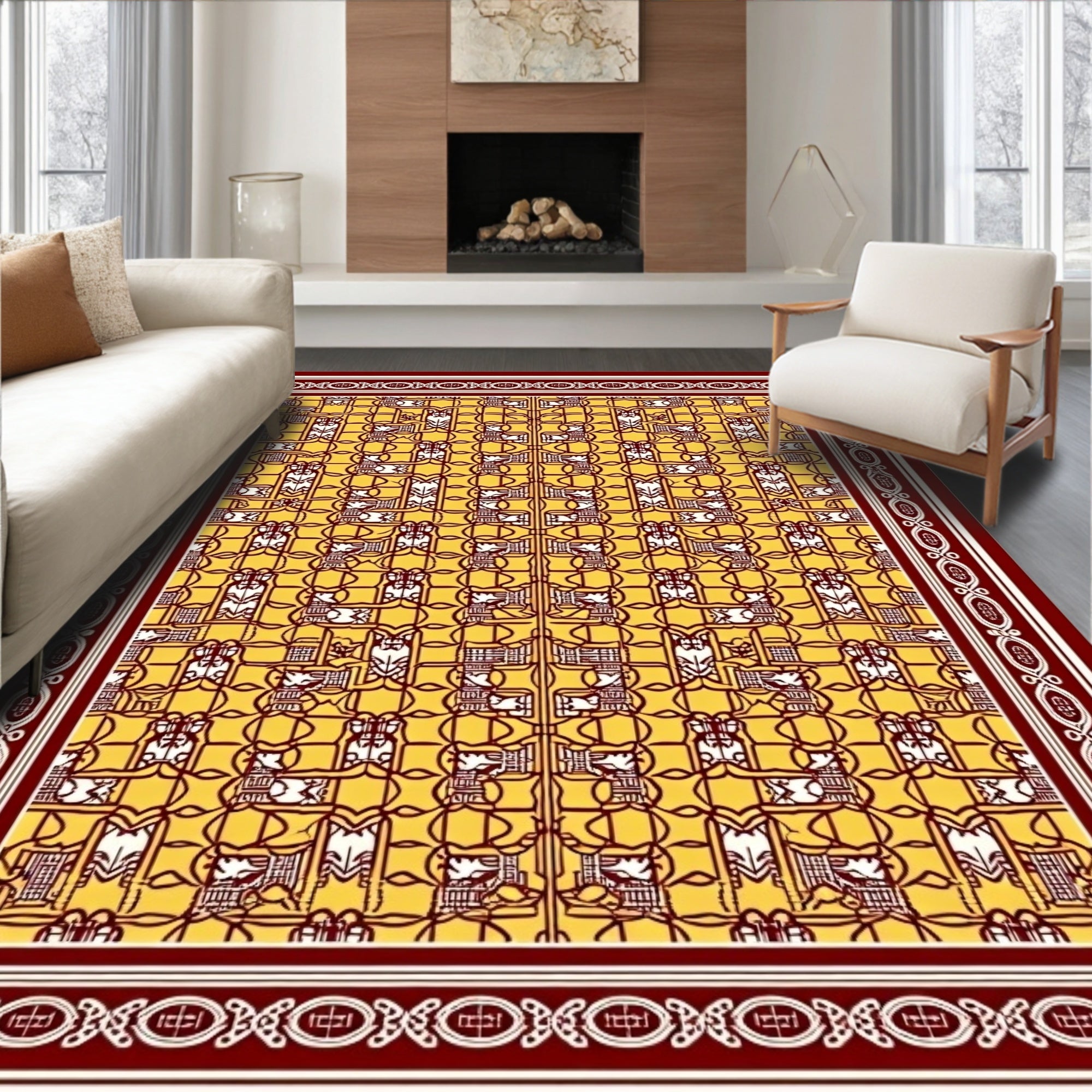 Amber Yellow Geometric Animal Motif Rug