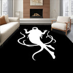 White Ghost Swirling Black Background Rug