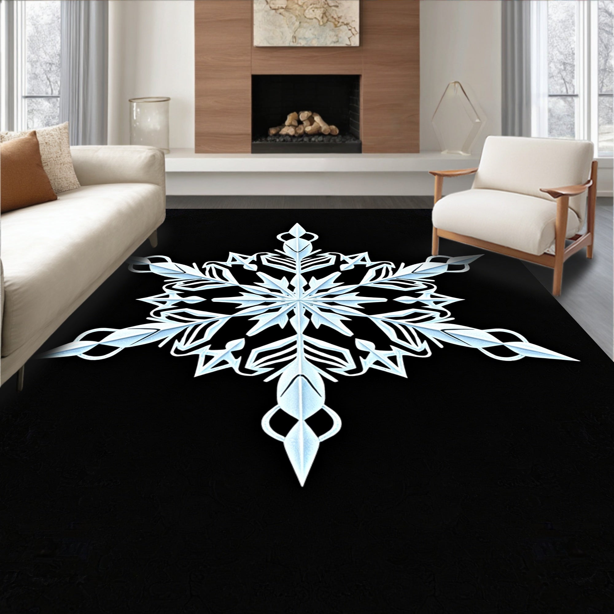 White Geometric Snowflake Cutout Rug