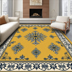 Golden Navy Floral Medallion Border Rug