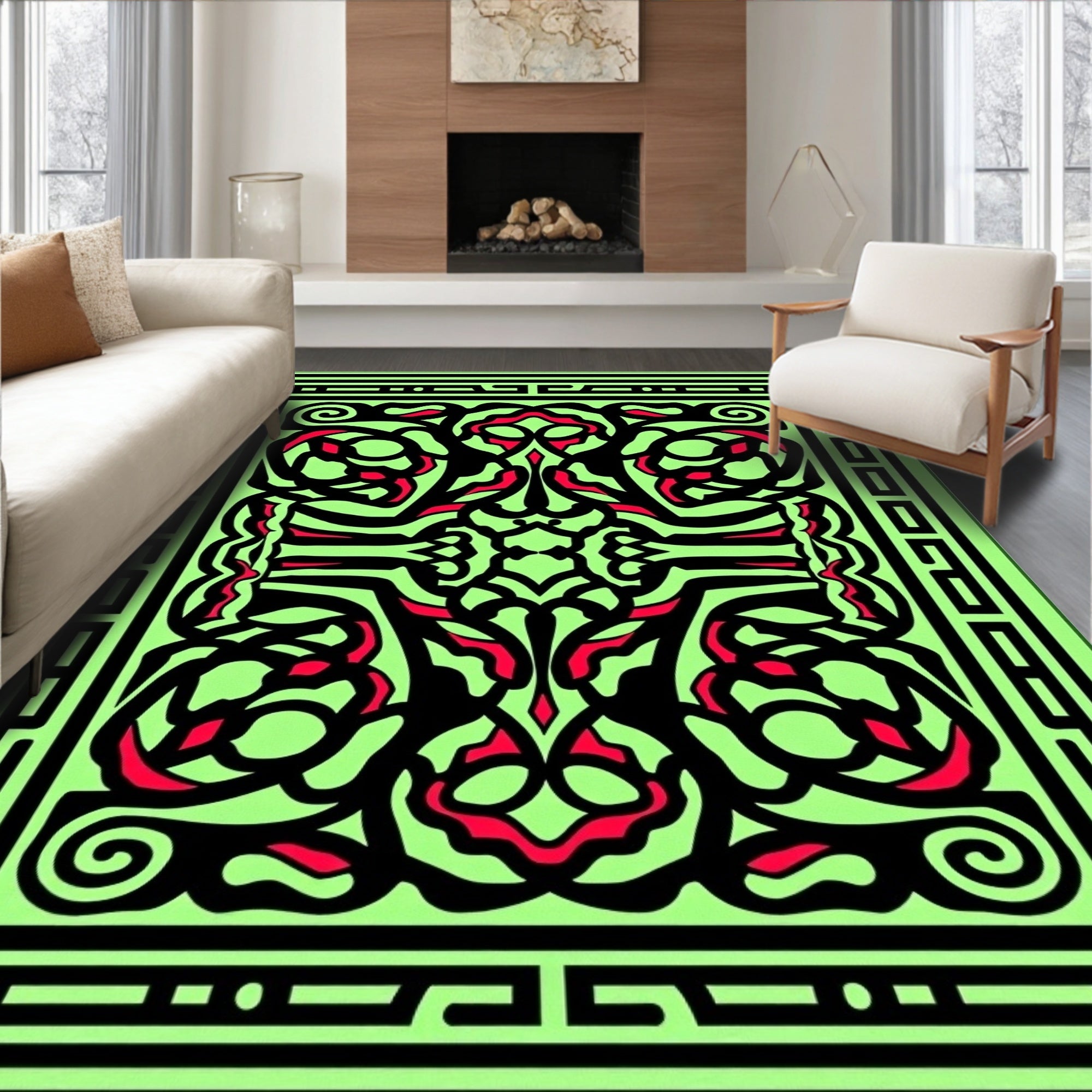 Luminous Chartreuse Floral Interlace Rug