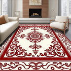 Crimson Ivory Floral Scroll Decorative Rug