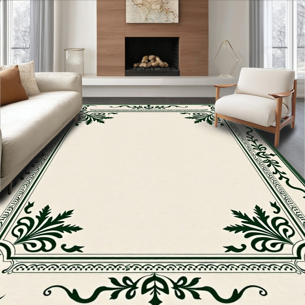 Elegant Green Floral Border Rug