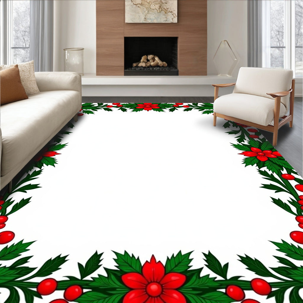 Festive Red Holly Berry Border Rug