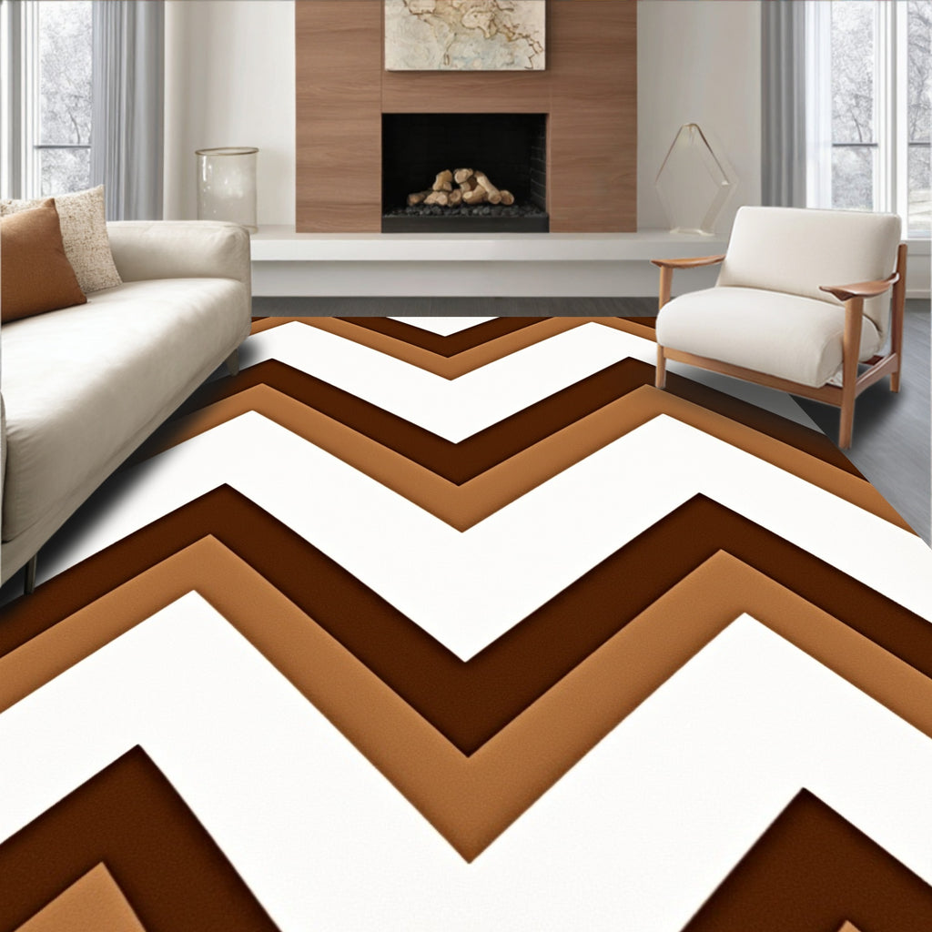 Chic Earthy Tone Chevron Layers Rug