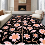 Pink Peach Floral Garden Black Rug