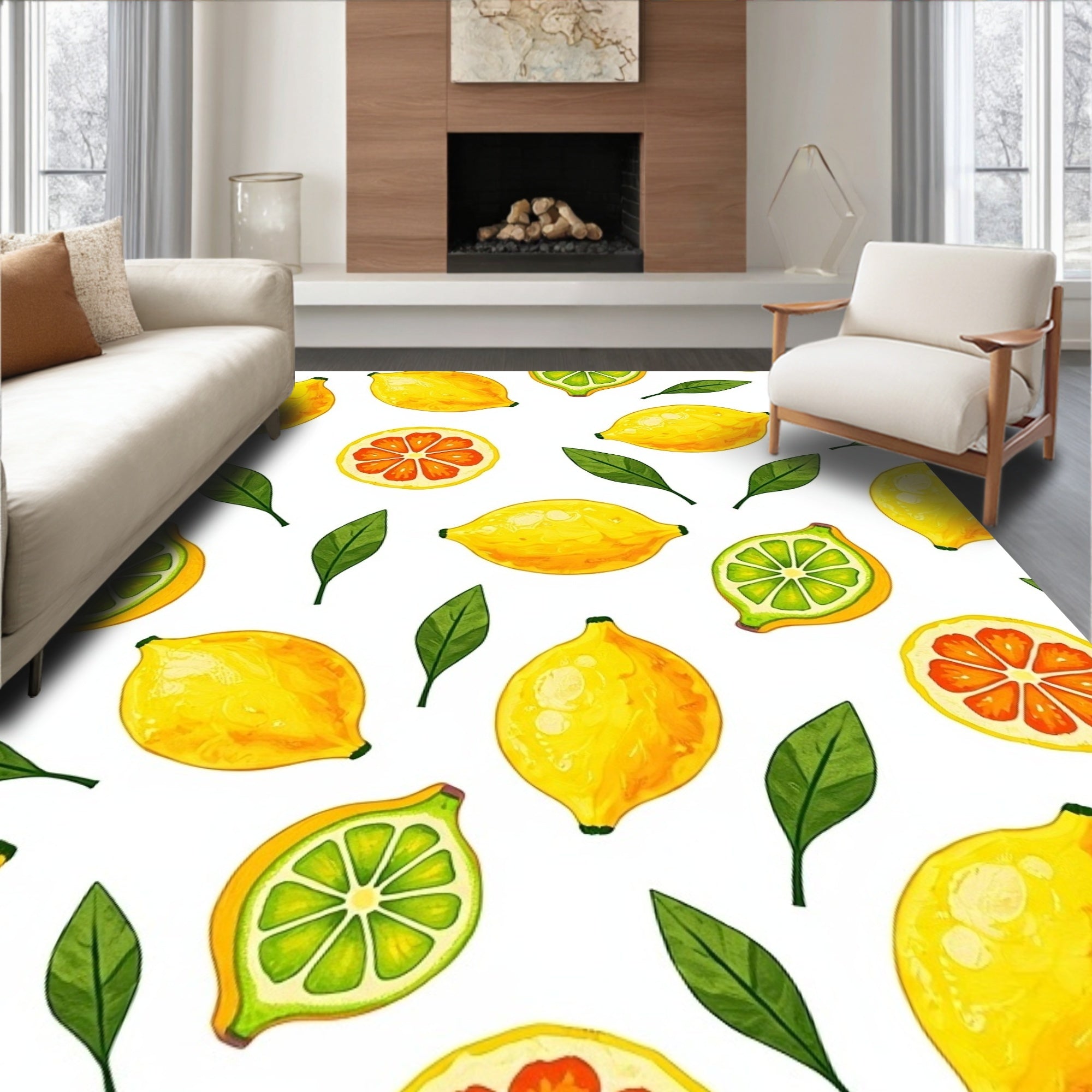 Sunny Yellow Citrus Fruit Grove Rug