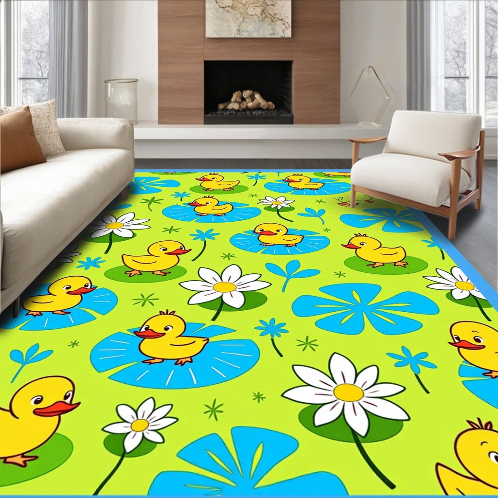 Cute Yellow Ducklings on Lily Pads Rug