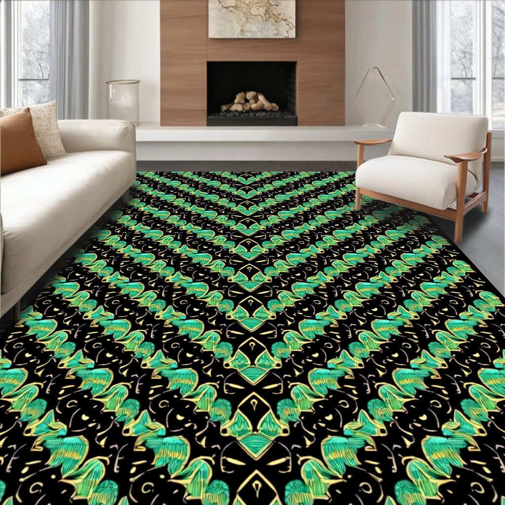 Emerald and Gold Baroque Swirl Rug