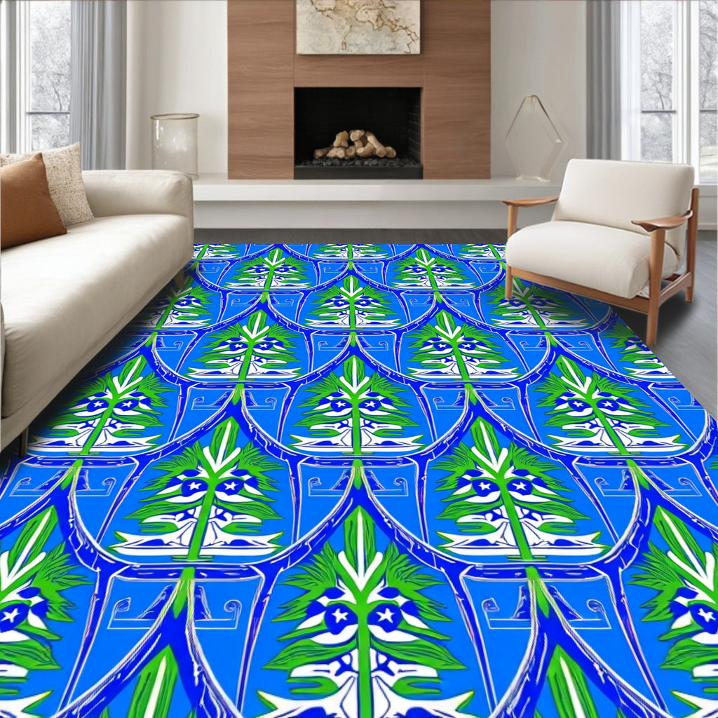 Blue Green White Abstract Scale Rug