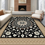 Floral Medallion Cream Black Border Rug
