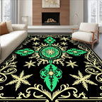 Black Emerald Green Floral Medallion Rug
