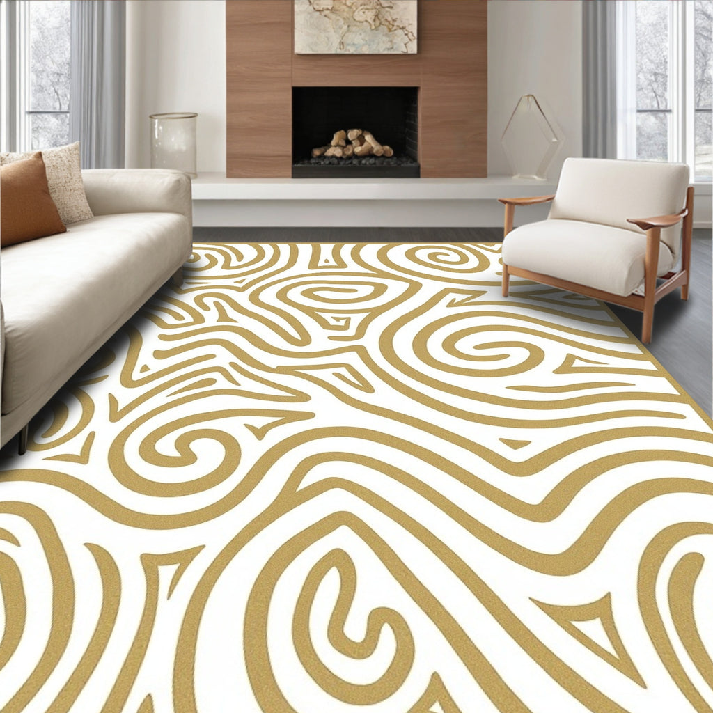 Golden Swirl Abstract Lines Rug