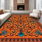Vibrant Teal Floral Medallion Orange Rug