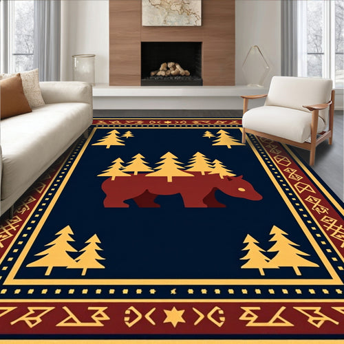Barn Red Bear Forest Trees Rug