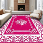 Vibrant Fuchsia Floral Frame Medallion Rug