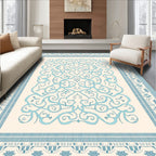 Light Blue Ornate Scroll Medallion Rug