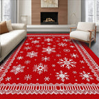 Red White Snowflake Lace Border Rug