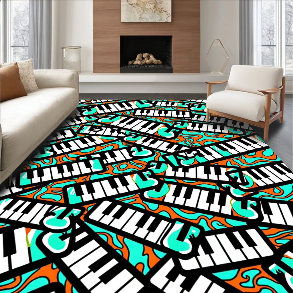 Vibrant Orange Aqua Piano Keys Rug