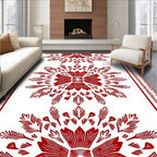 Red Stylized Floral Border Rug